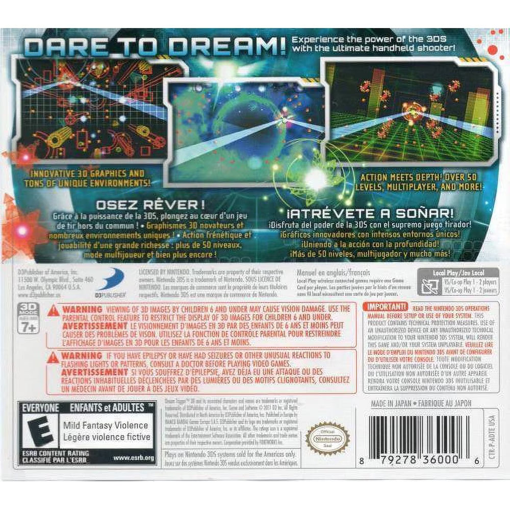 Dream Trigger 3D Nintendo 3DS North American back cover — UPC 879278360006